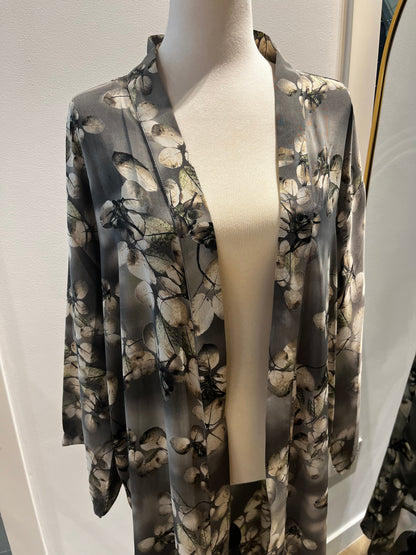 Kimono long flower grey